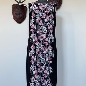 White House Black Market Black Maxi Dress with Pink & White Floral Panel